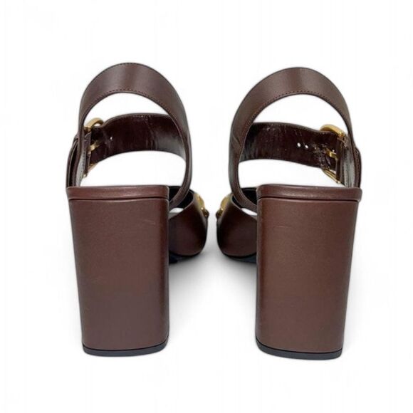 VALENTINO GARAVANI Brown Open Toe Gold VLogo Block Heel Sandals Size EU39 - Picture 9 of 16
